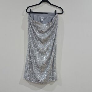 The Drop silver sequin midi skirt in size XL